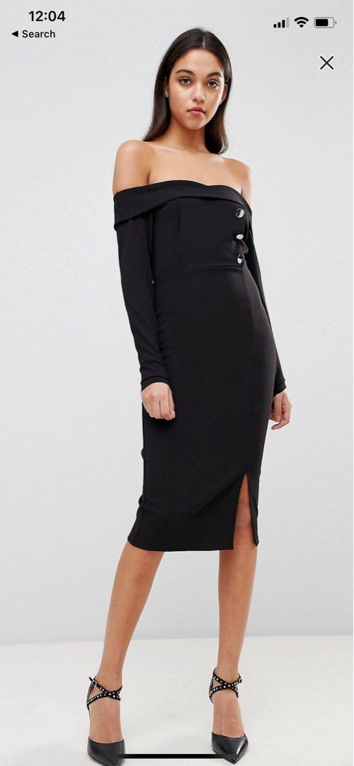 ASOS DESIGN black Bardot pencil dress