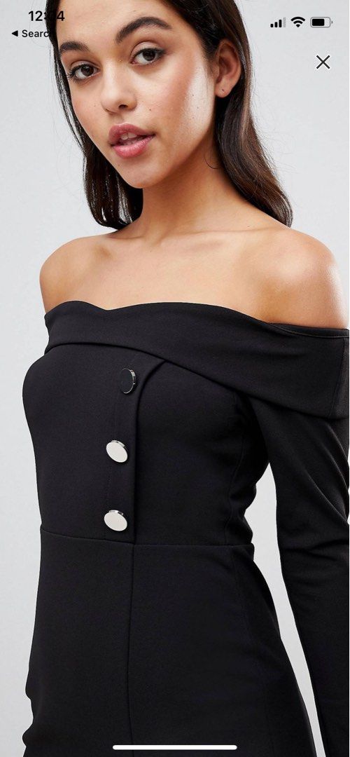 ASOS DESIGN black Bardot pencil dress Women s Fashion Dresses