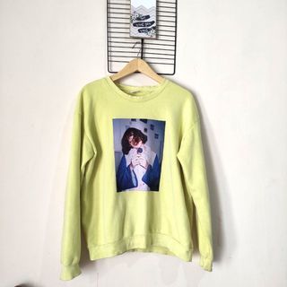 Atasan sweater crewneck sablon aestetic warna lime