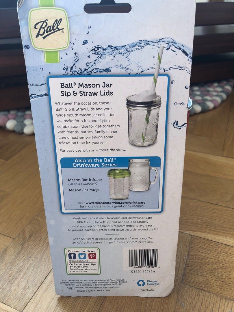 Ball Wide Mouth Mason Jar Straw Lid, Furniture & Home Living