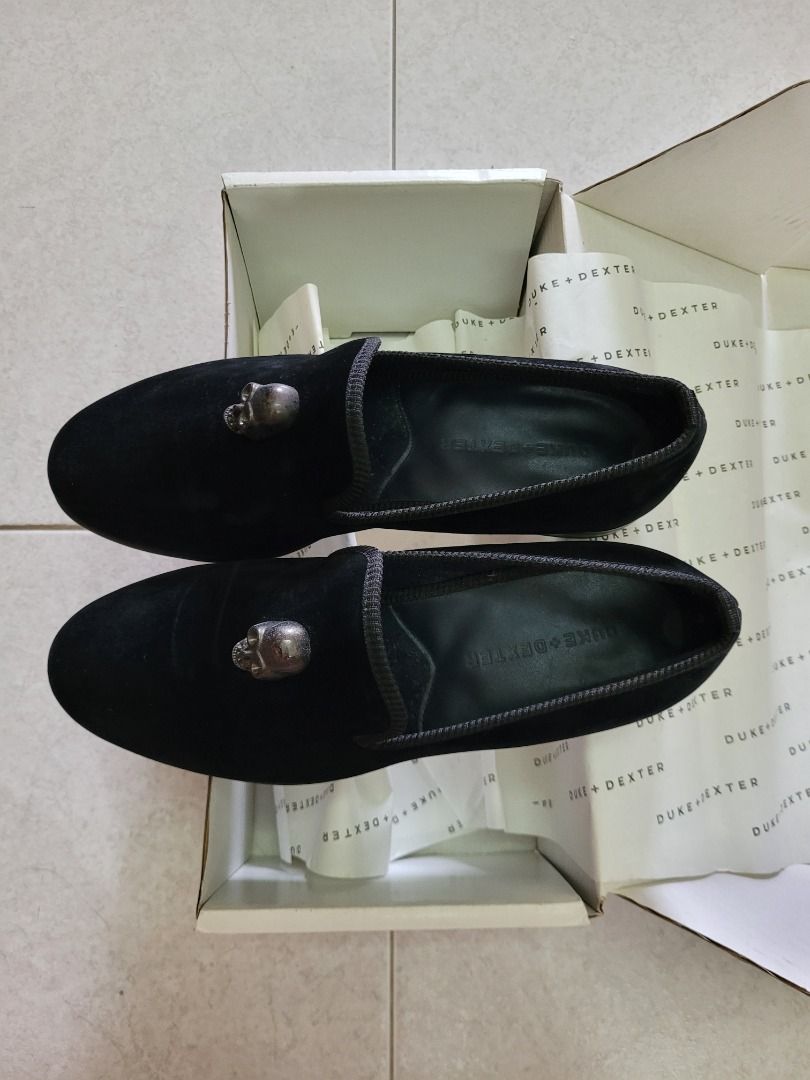 Black Skull Suede Penny Loafers Duke + Dexter, Men's Fashion