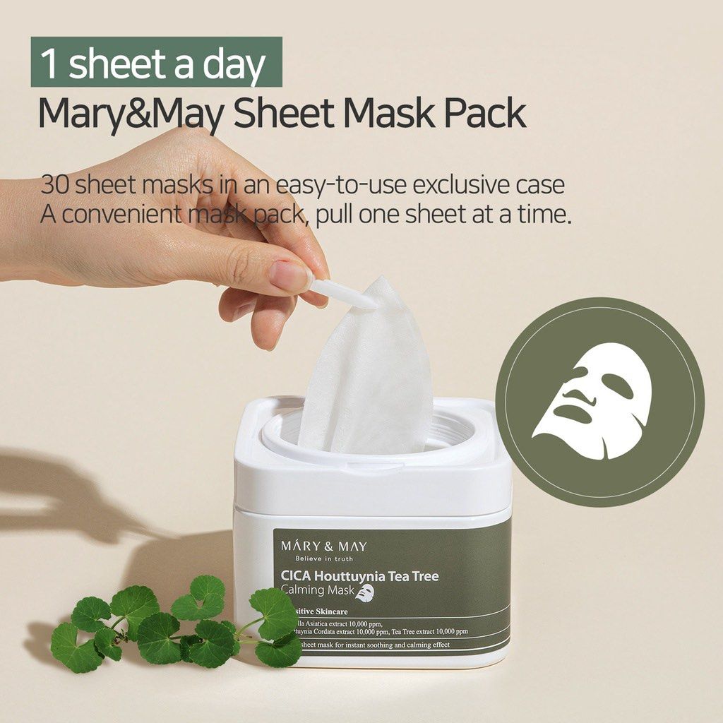 BNIB Mary & May CICA Houttuynia Tea Tree Daily Calming Mask (30pcs), Beauty & Personal Care