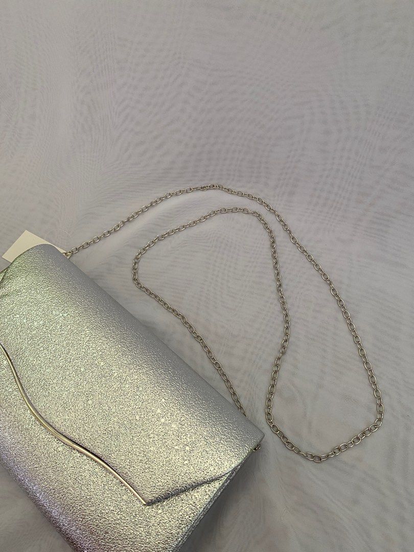 silver chain clutch bag