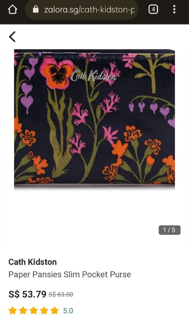 Brand New Cath Kidston Paper Pansies Slim Pocket Purse Women s
