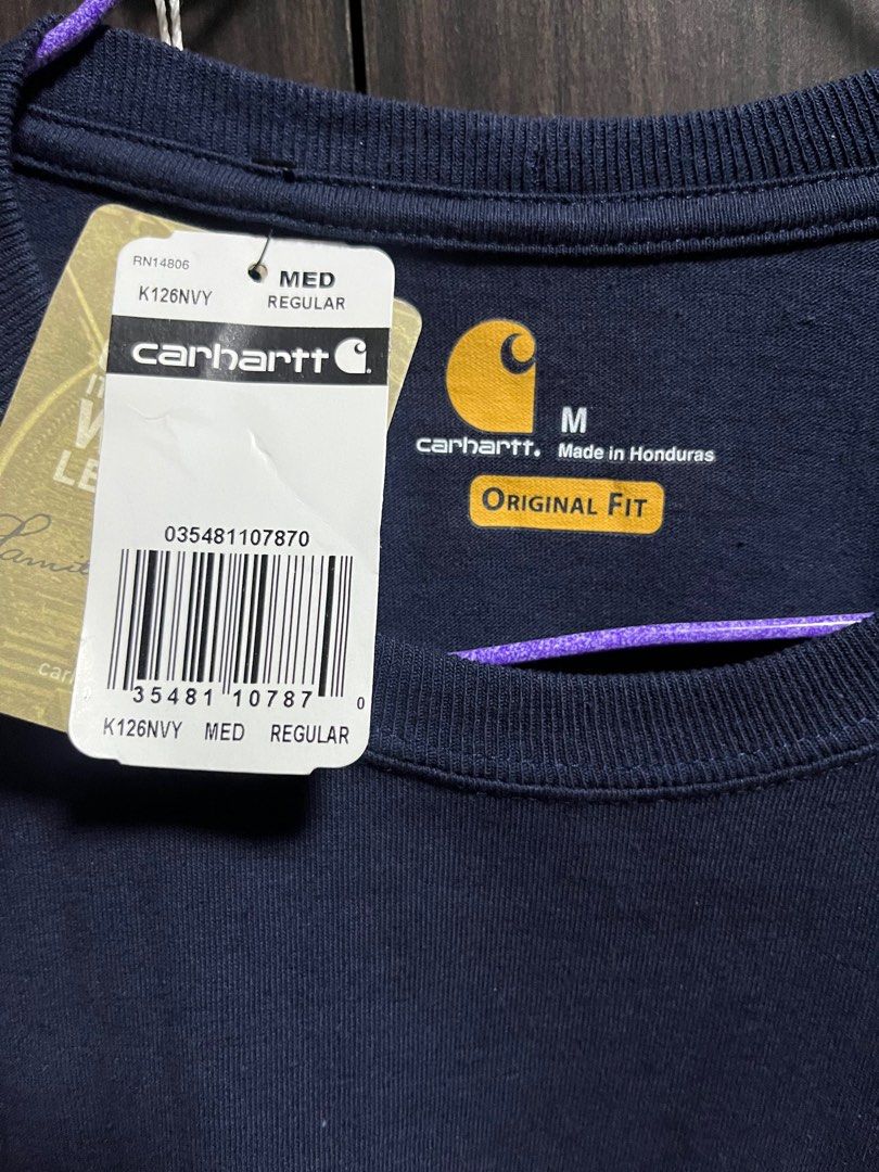 Carhartt Plain Pocket Long T-Shirt, Men's XL Size cotton navy blue type Vintage Second Hand