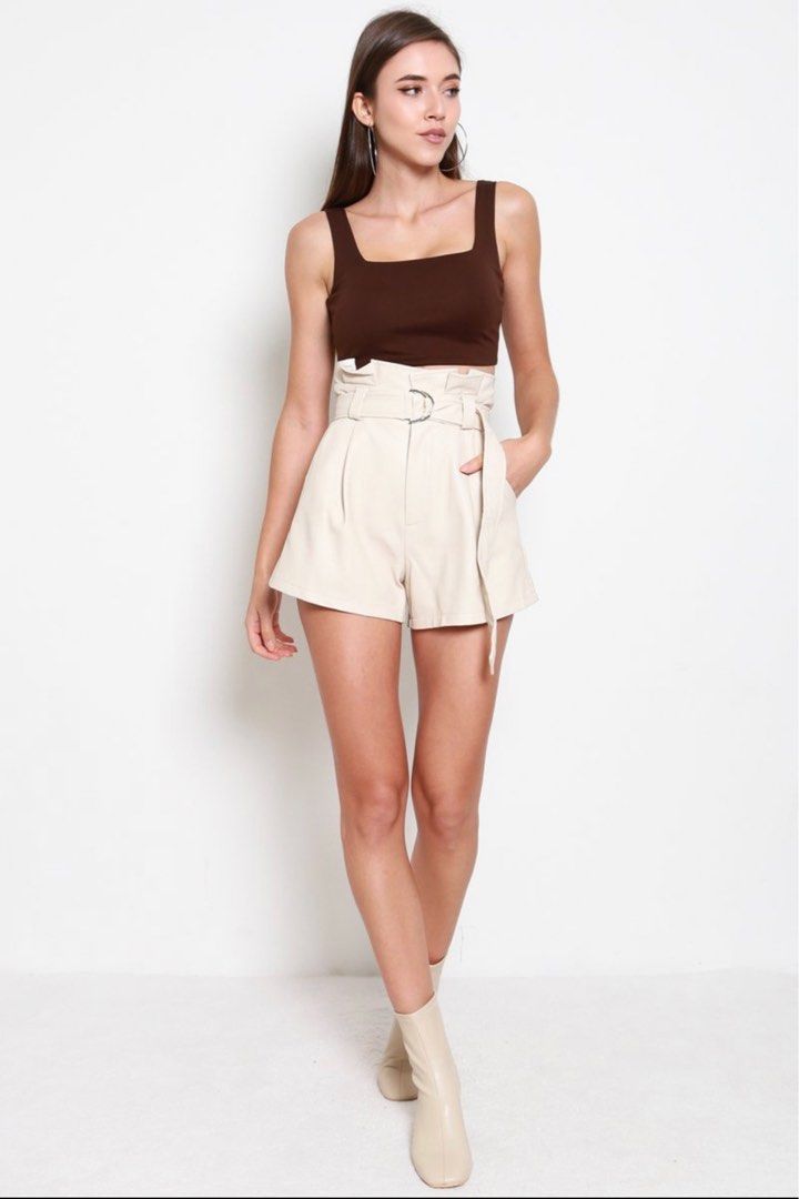 Carrislabelle Paper Bag Leather Shorts in White Size L Women s