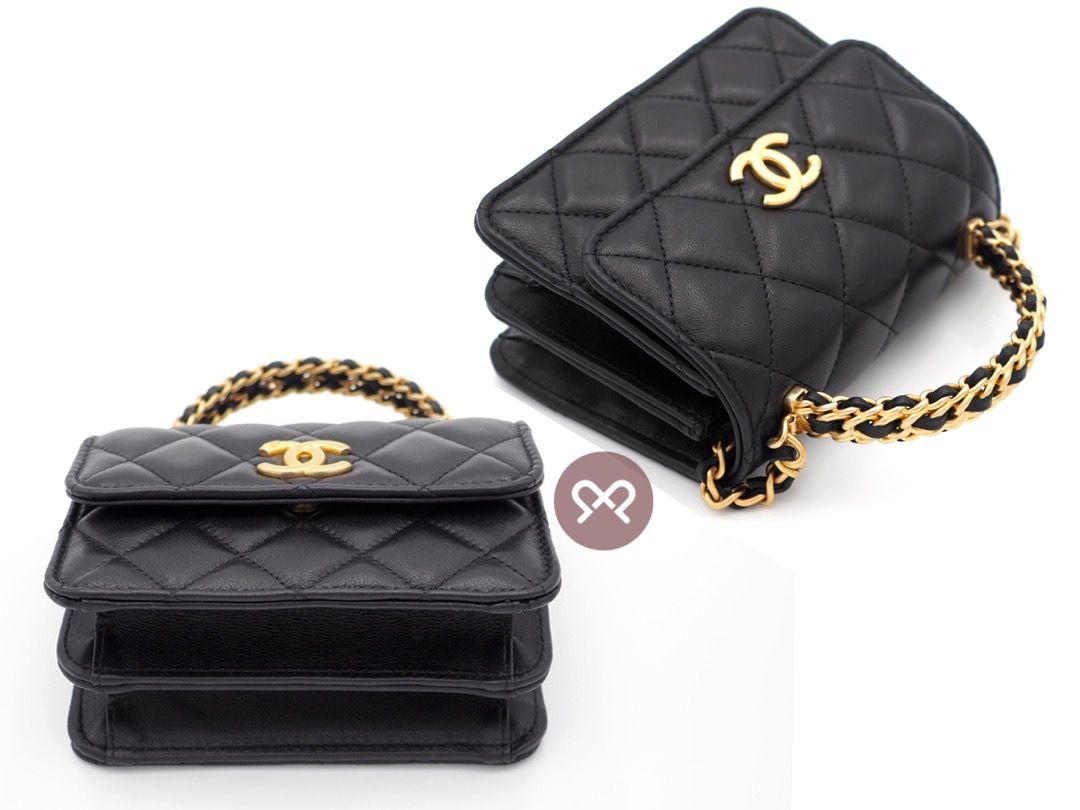 Chanel Black Lambskin Top Handle Chain Mini Vanity Case Kelly Flap