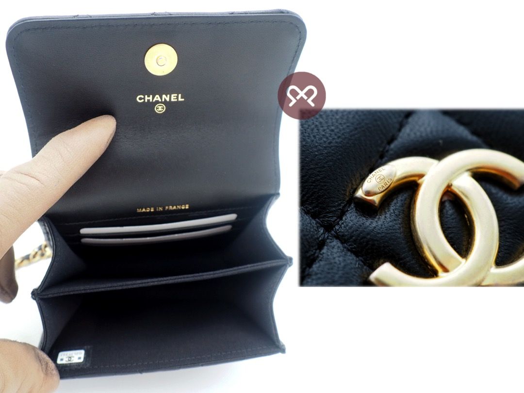 Chanel Black Lambskin Top Handle Chain Mini Vanity Case Kelly Flap