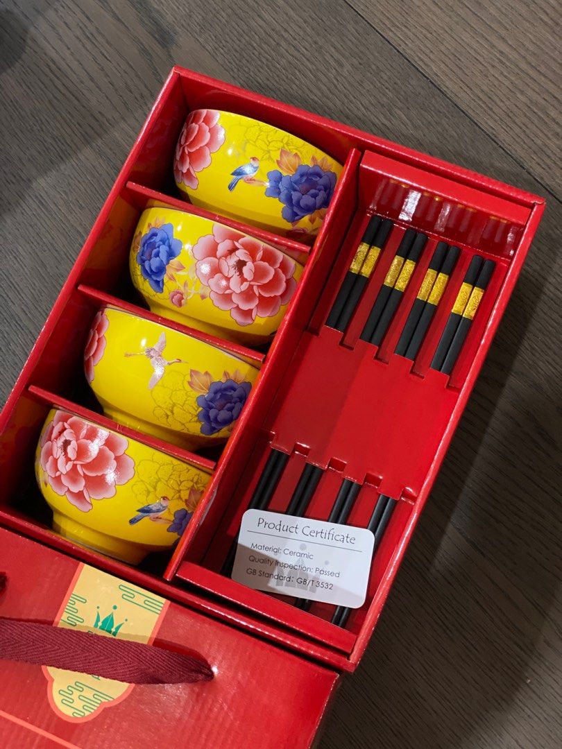 Color King Chinese Porcelain Bowl Chopstick Set, Furniture & Home