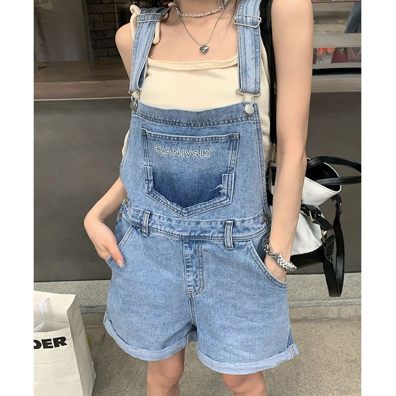 Denim strappy shorts, jumpsuit, summer wear, Women's Fashion, Dresses &  Sets, Jumpsuits on Carousell