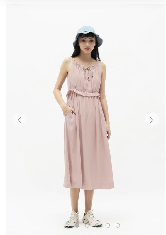 pink frill midi dress