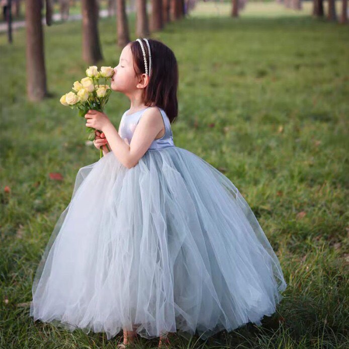 Blue grey cheap flower girl dresses