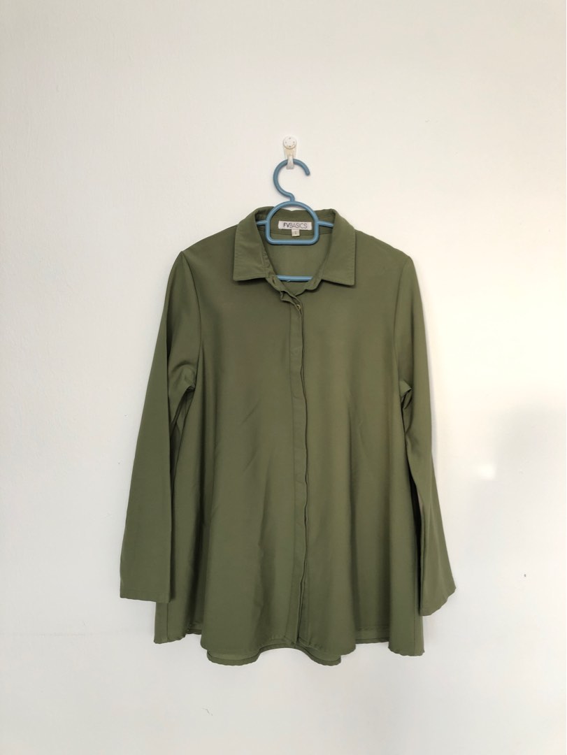 fvbasic army green blouse, Women's Fashion, Tops, Blouses on Carousell