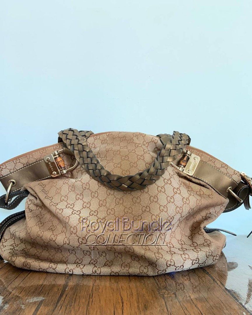 Gucci Beige GG Canvas and Leather Bamboo Bar Shoulder Bag