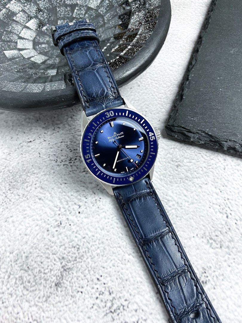 Handmade Indigo Clay Alligator Leather Watch Strap for Blancpain