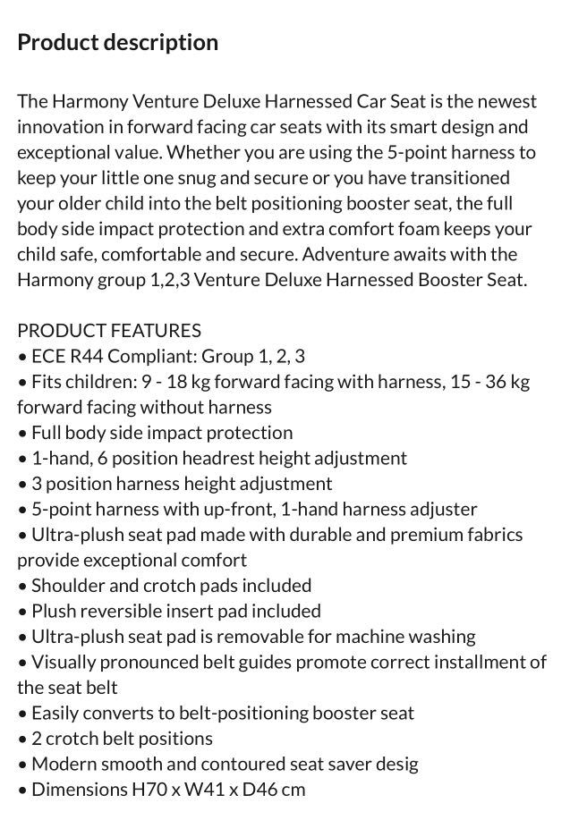 Harmony venture deals car seat installation