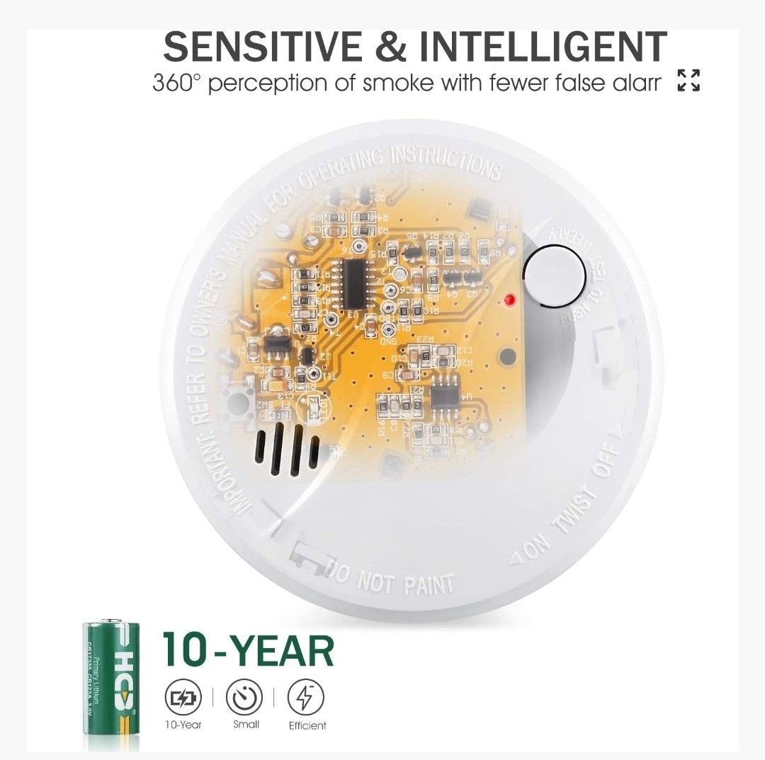 Heiman Smoke Alarm, 10Year Battery Fire Alarm Smoke Detector with LED