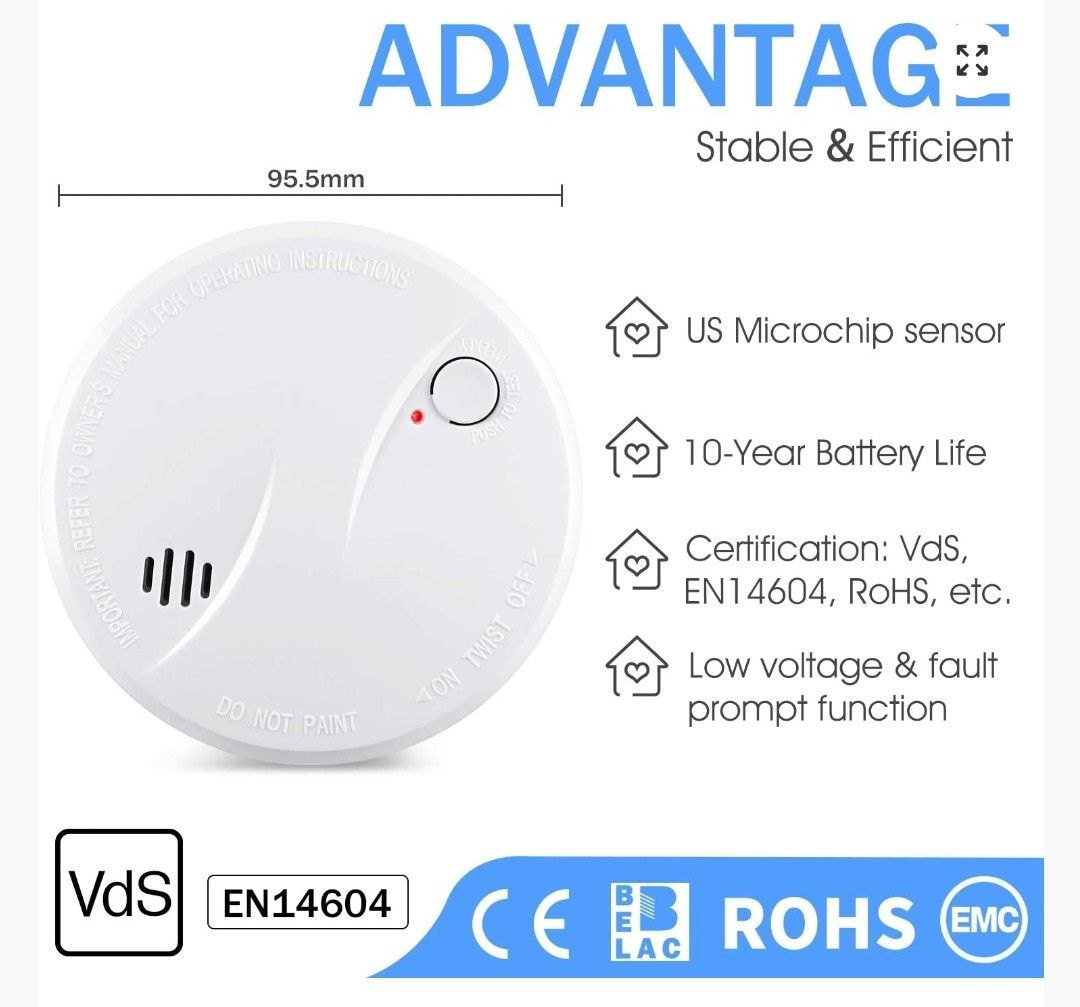 Heiman Smoke Alarm, 10Year Battery Fire Alarm Smoke Detector with LED