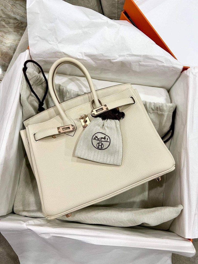 Hermes Craie Off White Togo Palladium Hardware Birkin 25 Handbag