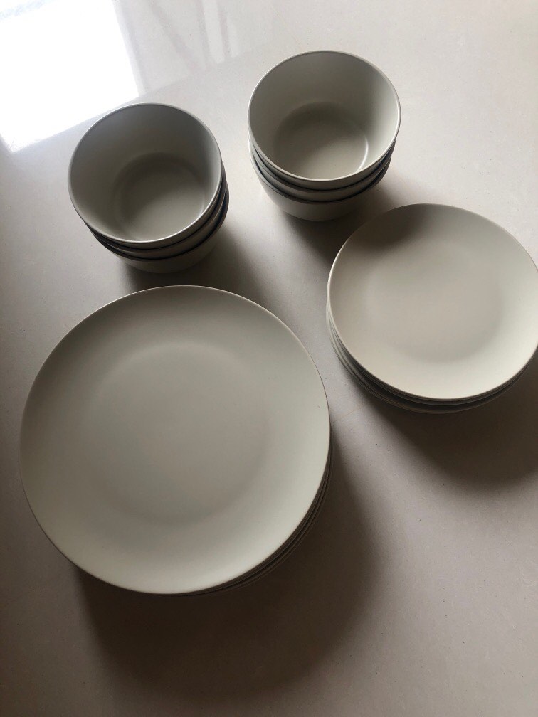IKEA dinnerware set of 6 plate bowl matte off white, Furniture & Home
