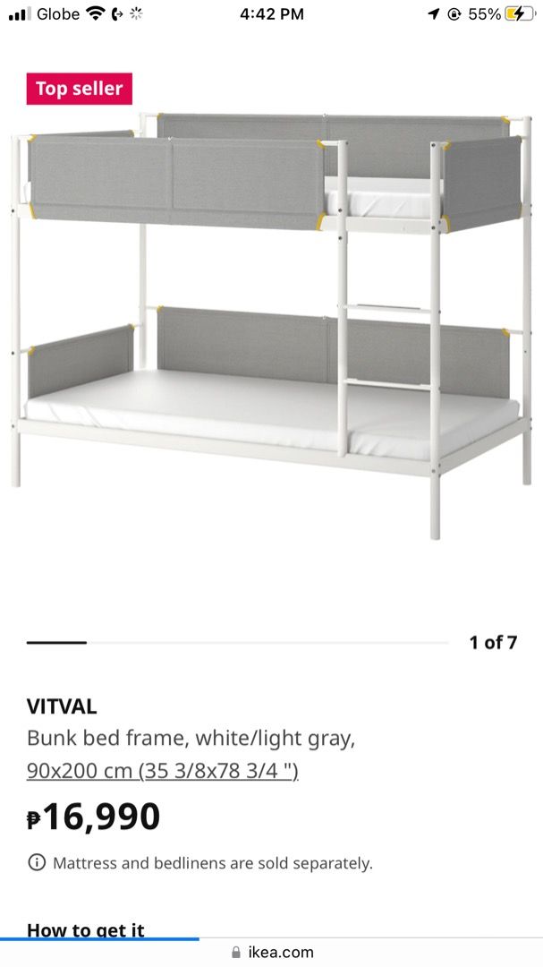 IKEA VITVAL SINGLE BUNK, Furniture & Home Living, Furniture, Bed Frames