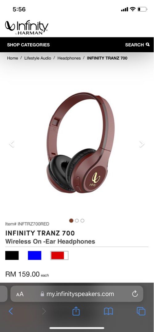 Infinity Harman Tranz 700 wireless headphone