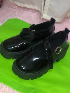 JK Women Student Korean Lolita High-heel  Black Straight Buckle Mary Janes Wild Style Jk/Lolita Thick Bottom Mule Shoes