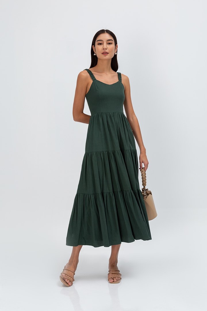 Juliet Pleated Dress Dark Green