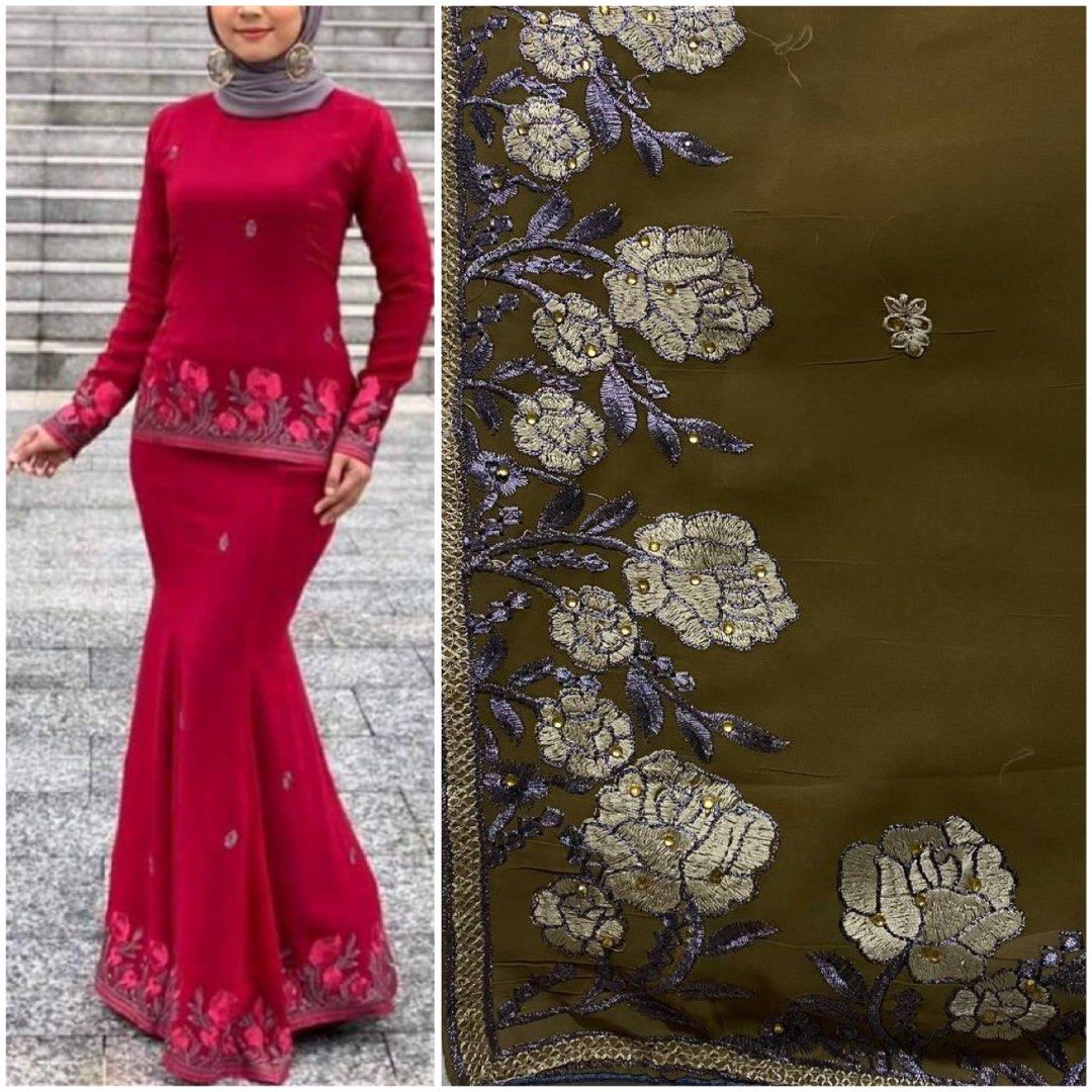 KAIN PASANG SAREE SULAM EXCLUSIVE KAIN ELA SARI CHIFFON EMBROIDERY PLAIN BAJU KURUNG SAREES PUNJABI FABRIC RAATOO Women s Fashion Muslimah Fashion Baju Kurung sets on Carousell