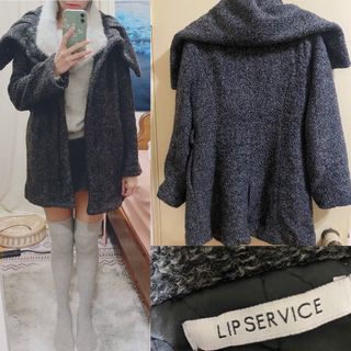 全新🇯🇵日本專櫃品牌LIP SERVICE大衣外套深灰色超厚實保暖長大衣🧥長版大衣風衣外套大翻領長外套