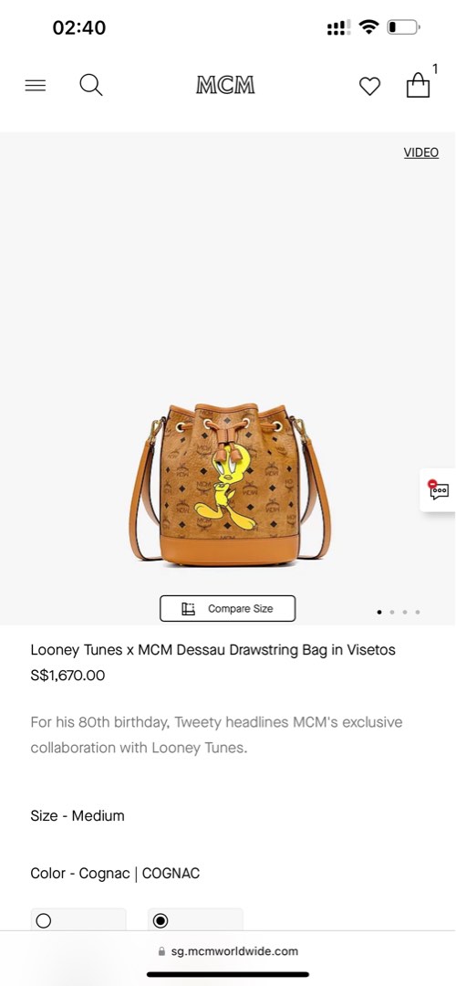Looney Tunes (tweety) x MCM Dessau Drawstring Bag in Visetos, Luxury ...