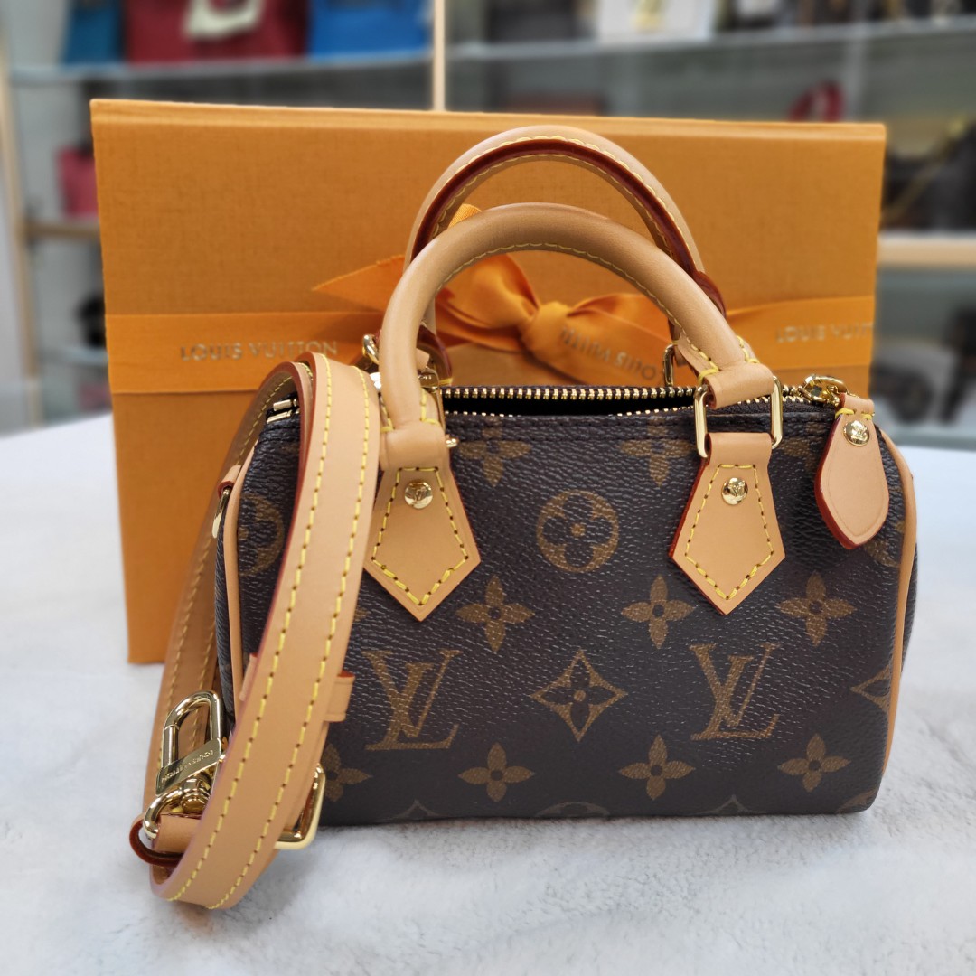 LV Nano Speedy Monogram canvas/cowhide leather trim GHW, Luxury, Bags &  Wallets on Carousell