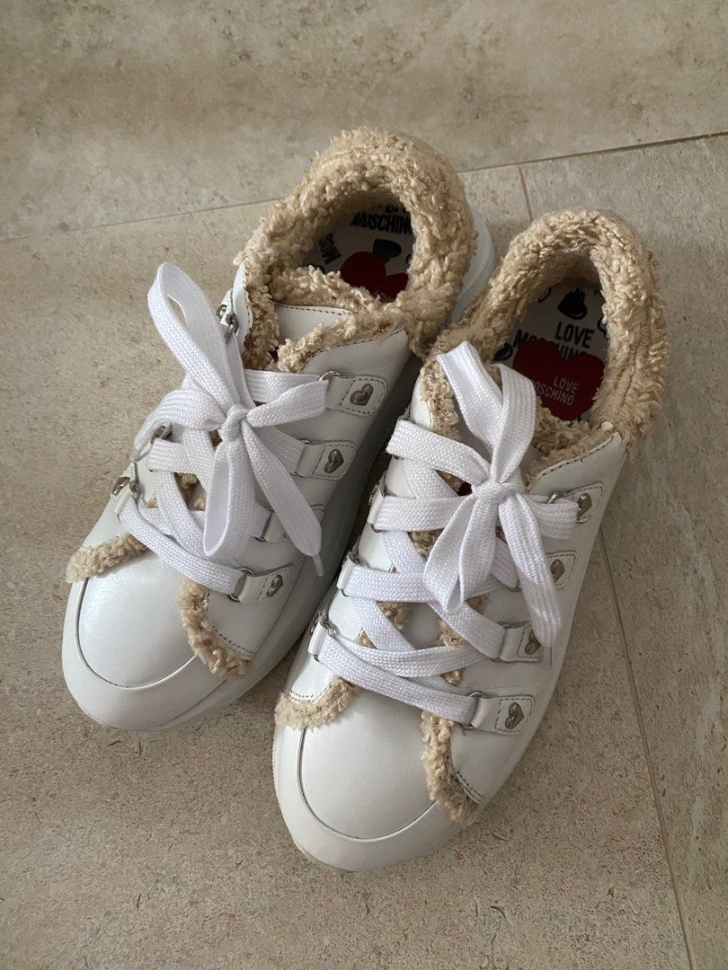 White sneakers clearance with fur