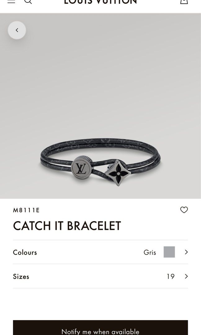 Louis Vuitton M8111E Catch It Bracelet , Grey, 19