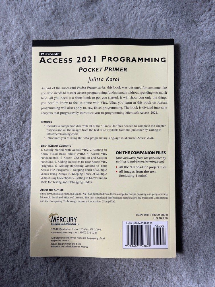 Microsoft Access 2021 Programming (Category: Textbooks) located in Singapore. Submitted by junhaoojh (Listing ID 1205500982, Image 2). Description: Brand New Other locations will have extra charges.