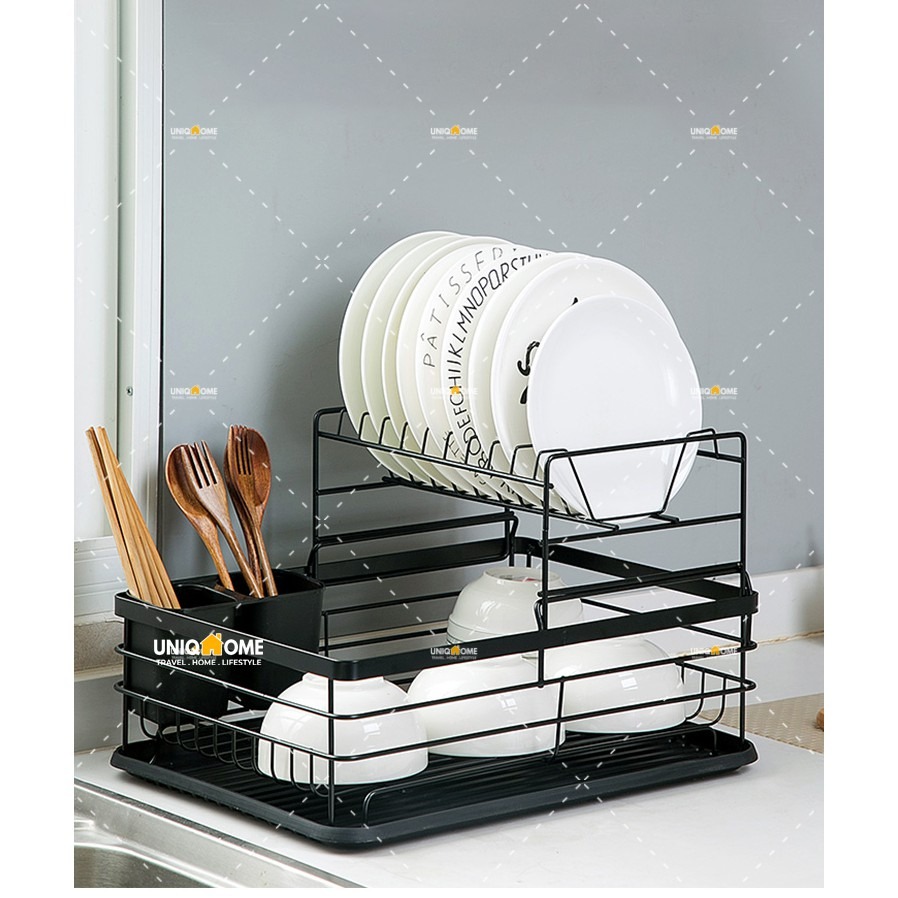 PUSDON Over Sink Dish Drying Rack (34-45) 3 Tier, 2 Cutlery