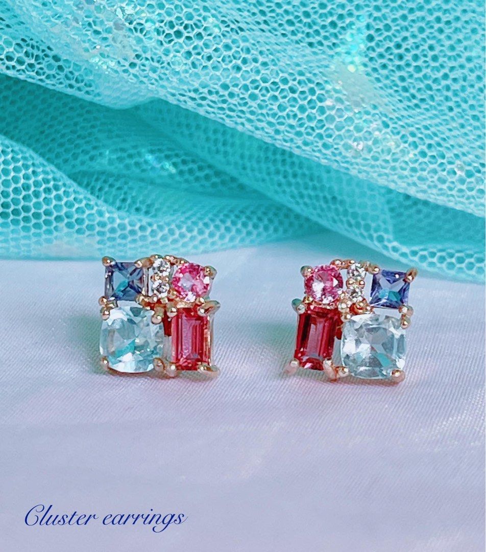 Multi gem cluster earrings