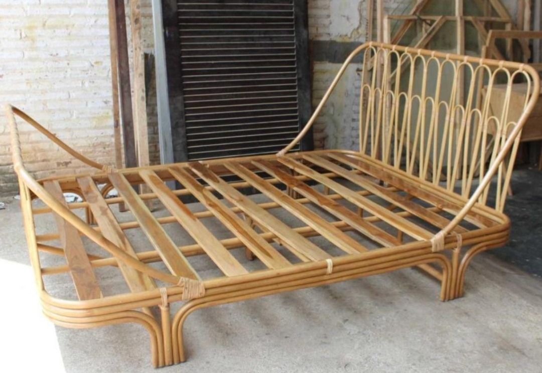 Natural rattan bed frame, Furniture & Home Living, Furniture, Bed