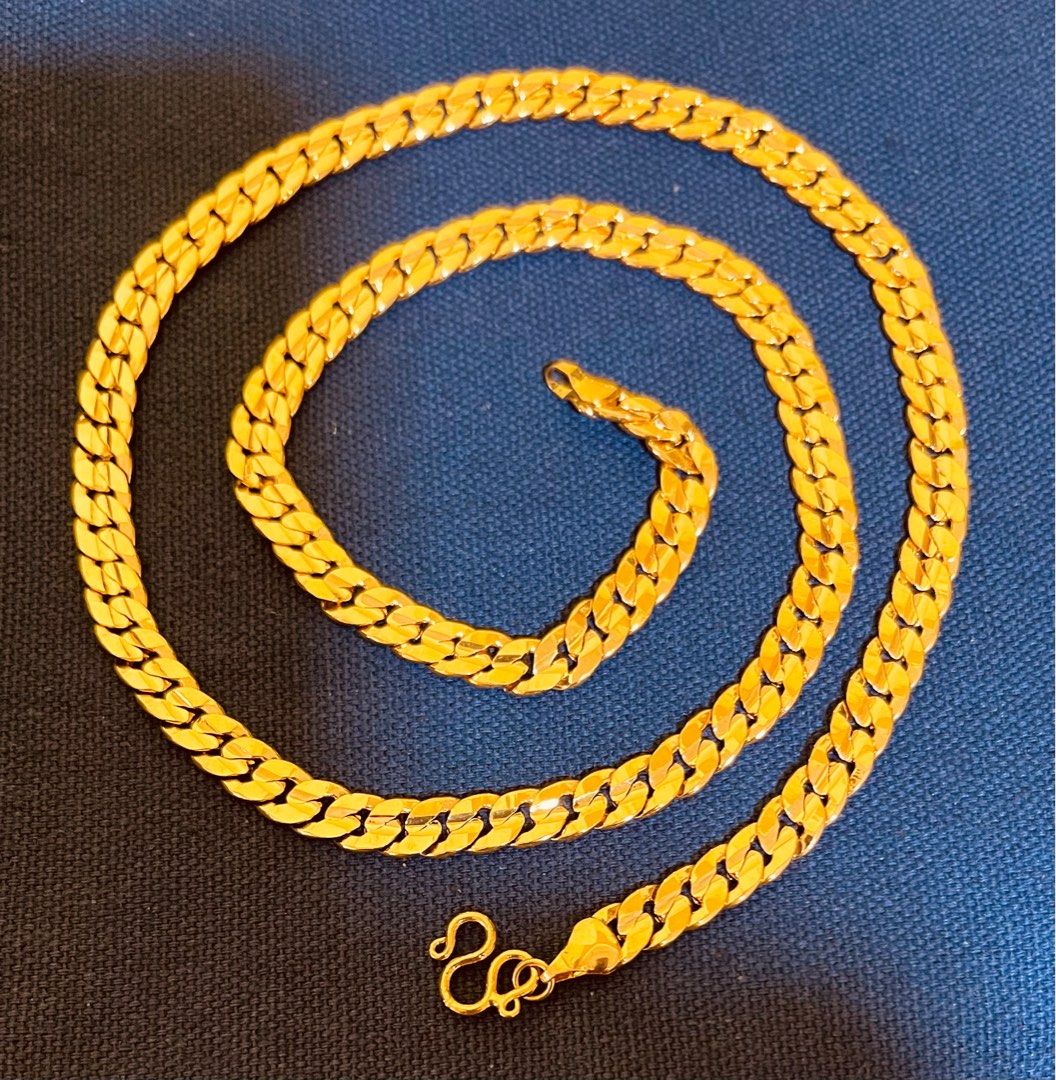 Chain Solid Flat cuban design 24k Gold Plated L 60cm W 7mm