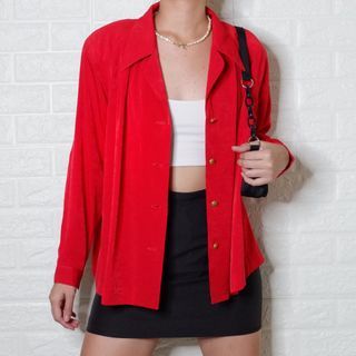 Red oversized buttondown longsleeves