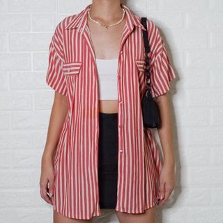 Red pinstripes oversized buttondown