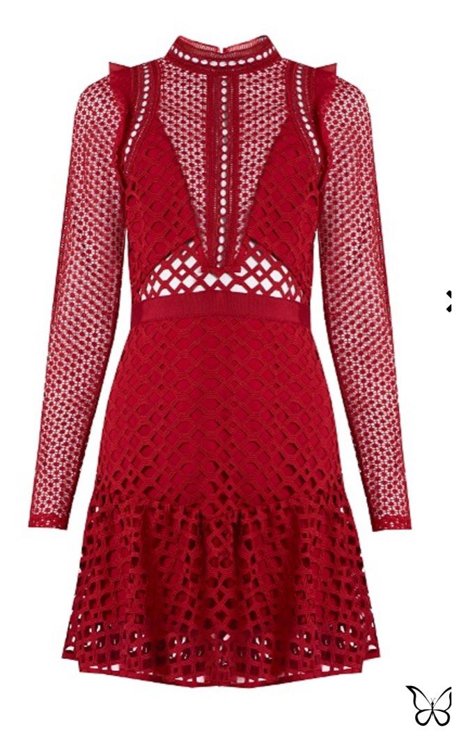 Self Portrait Hall Mini Dress in Raspberry Red Women s Fashion