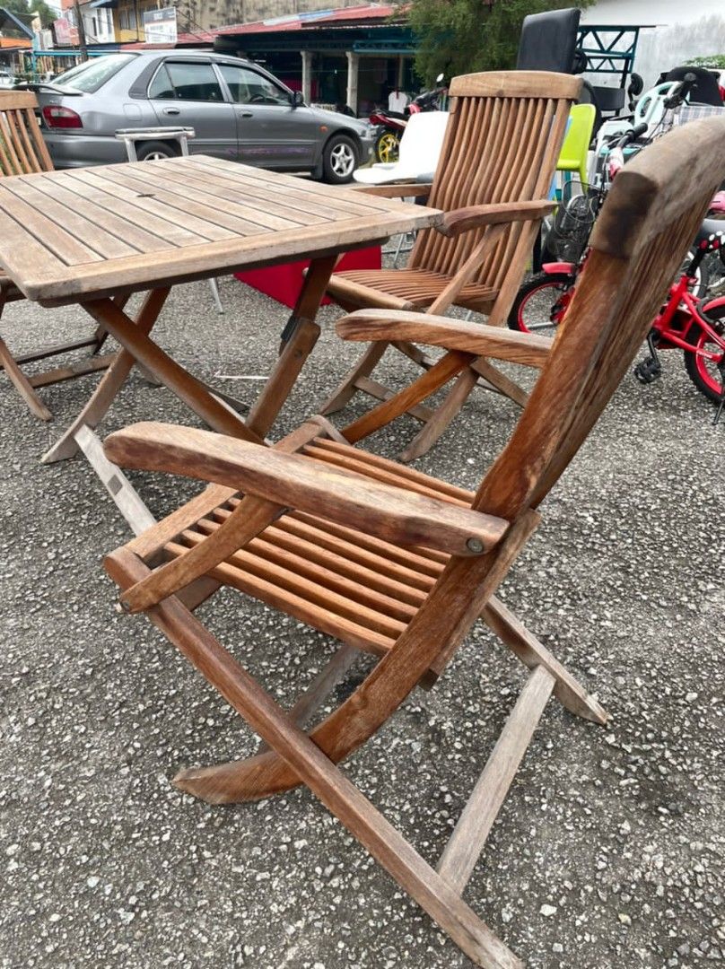 Set kayu jati outdoor, Furniture & Home Living, Outdoor Furniture on Carousell