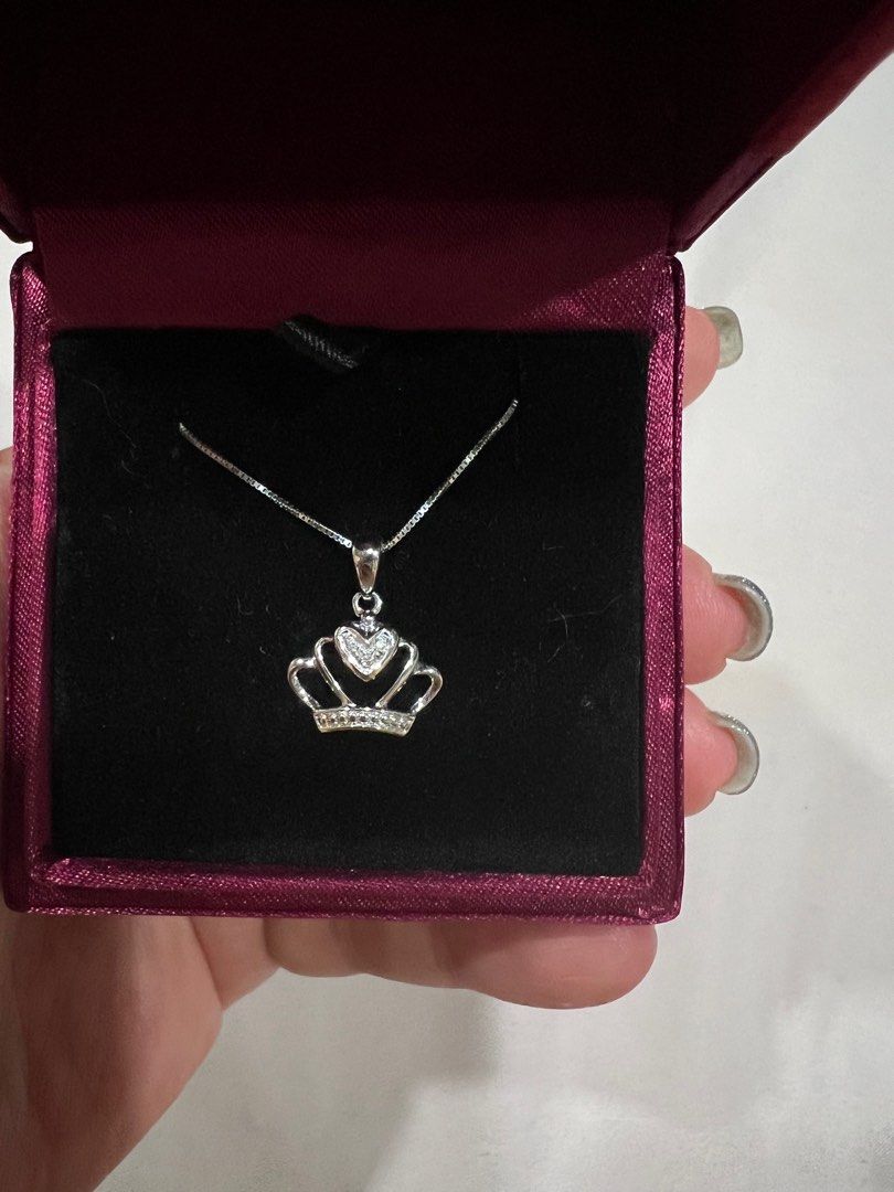 Yellow Gold Kay Crown Necklace Men's Diamond Slanted Crown Cross Charm 1/2  Ct Tw 10K Yellow Gold