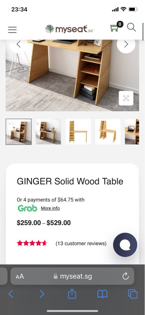 Solid rubber wood study table (Category: Tables & Sets) located in Singapore. Submitted by 88beebee (Listing ID 1205609132, Image 2). Description: Beautiful rubberwood honey study table with shelves on the right. 120X60cm Viewing with no obligations. Self pick up only.