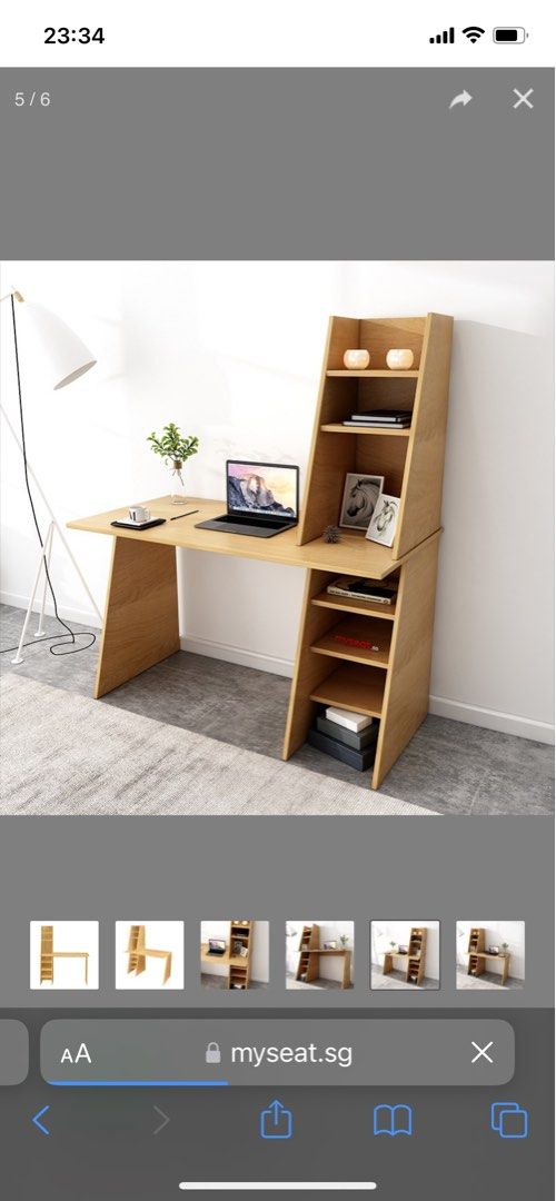 Solid rubber wood study table (Category: Tables & Sets) located in Singapore. Submitted by 88beebee (Listing ID 1205609132, Image 1). Description: Beautiful rubberwood honey study table with shelves on the right. 120X60cm Viewing with no obligations. Self pick up only.