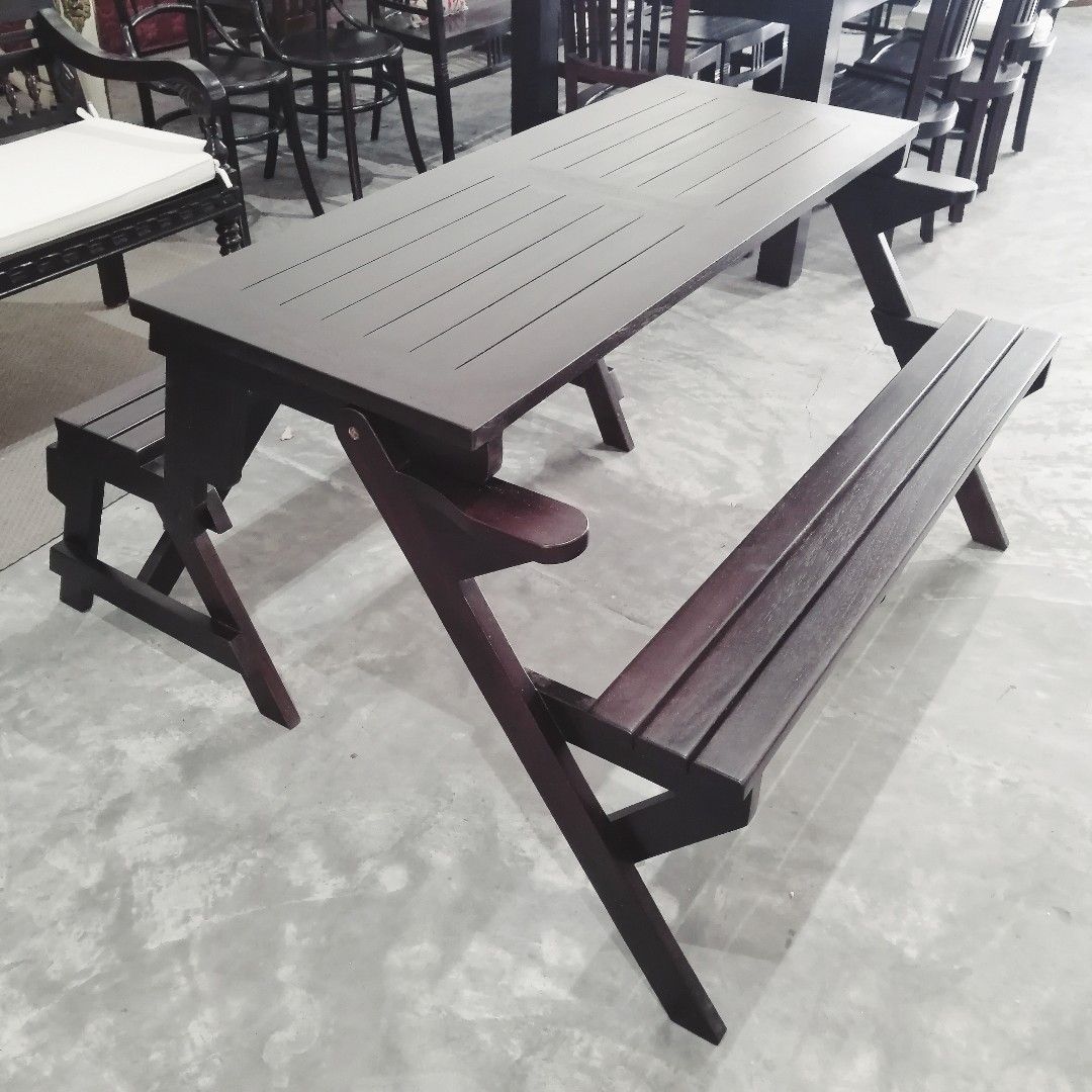 Solid Teak Wooden Magic Foldable Picnic Bench and Table, Furniture ...