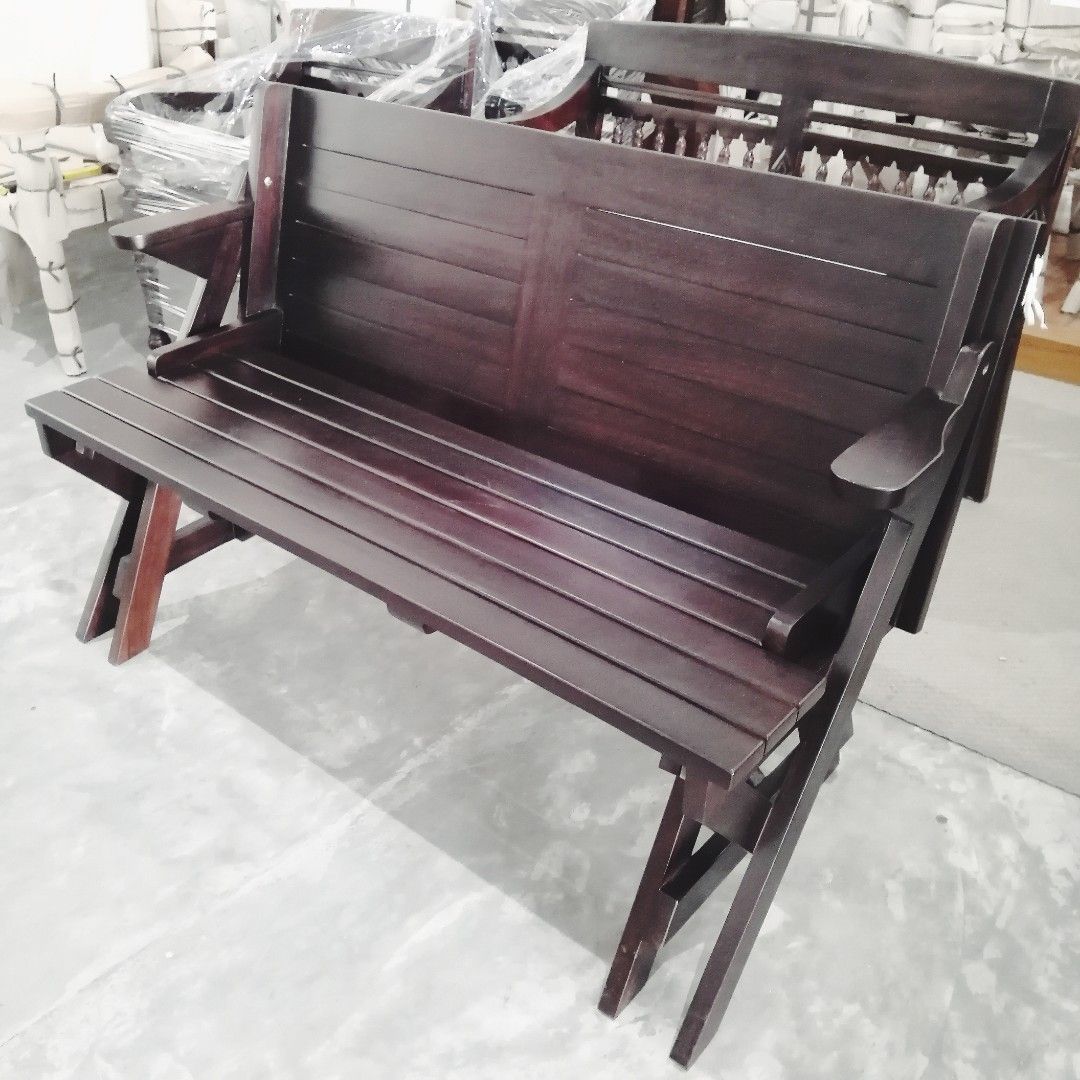 Solid Teak Wooden Magic Foldable Picnic Bench and Table, Furniture ...