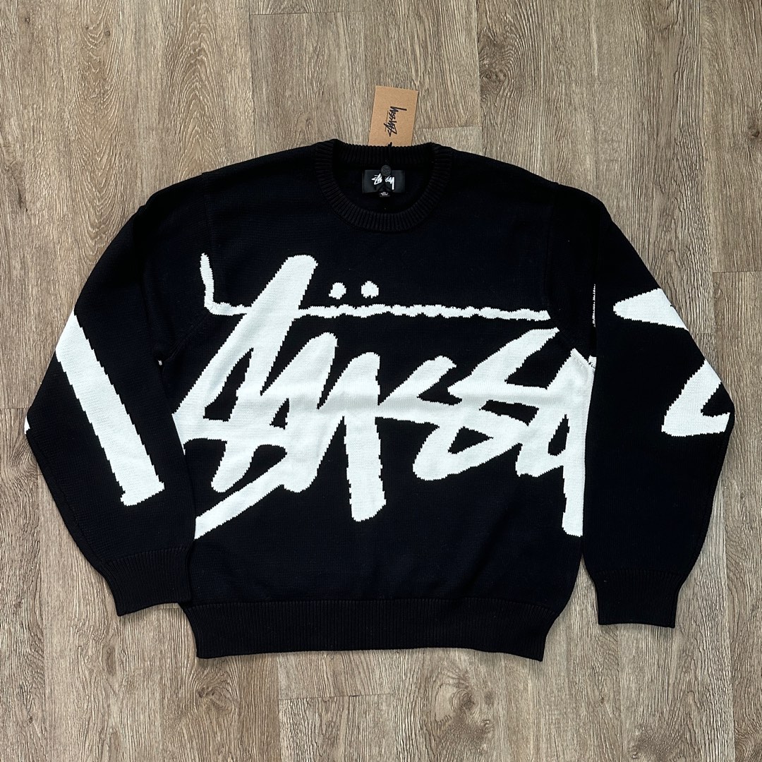 Stussy Stock Logo Sweater Black Size M, Men's Fashion, Coats