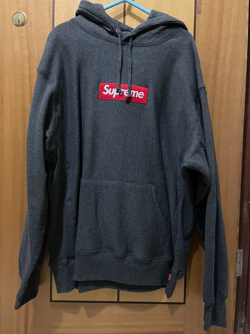 Supreme Box Logo Hooded Sweatshirt M Charcoal Hoodie, 男裝, 上身及